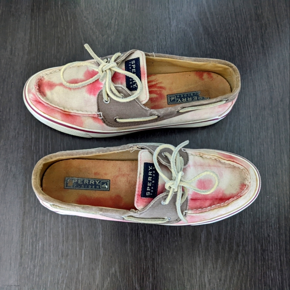 Sperry Tie-Dye Pink and White Canvas Boat Shoes